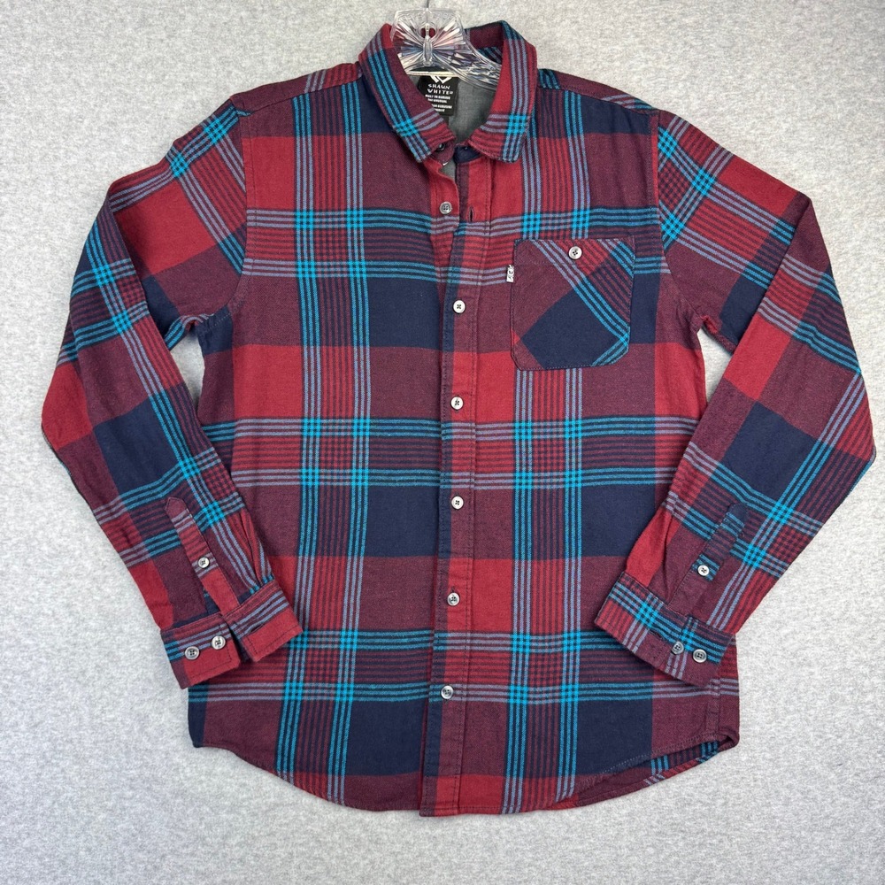Shaun White Flannel Shirt Kids Large Red Navy Teal Plaid Good Button Down